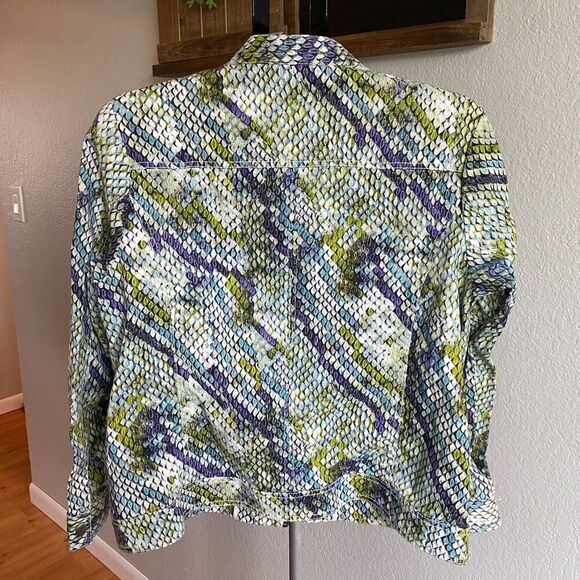 Chico's Snakeskin Moto Women's Metallic Iridescent Zip Up Jacket Size 2/L/12 - Picture 2 of 4